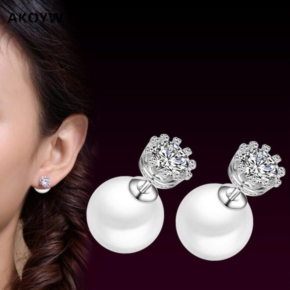 925 Sterling Silver crown inlaid crystal temperaMant Earrings for Woman, K102 - Picture 3 of 6